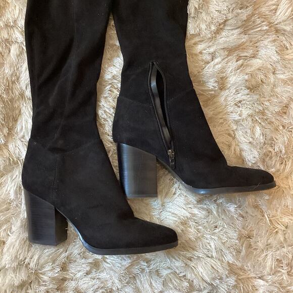 Marc Fisher Tall Over the Knee Boot Black Suede US 10 Heeled Pointy Toe Tie Back - Picture 10 of 10